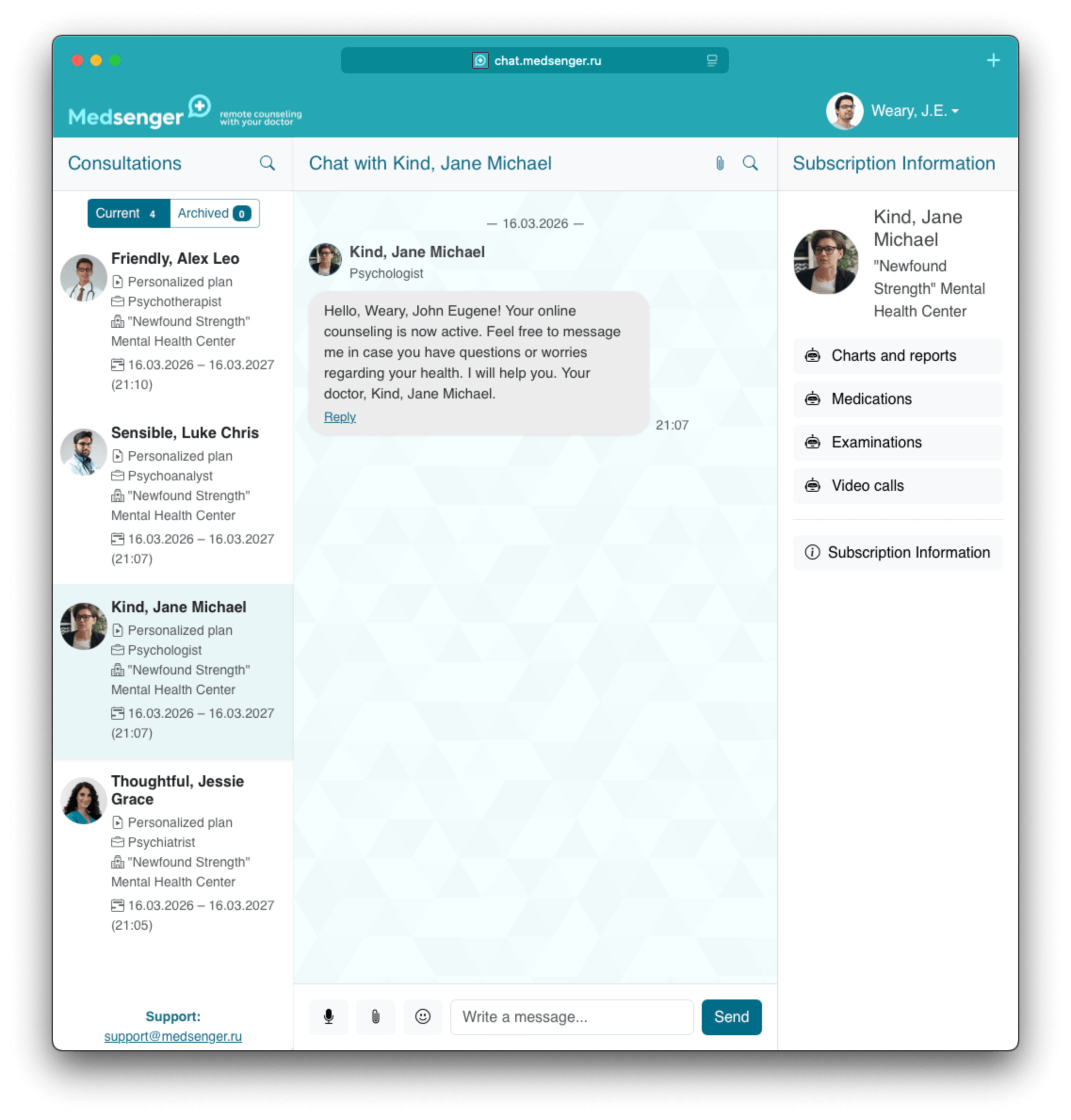 Screenshot: Medsenger web app