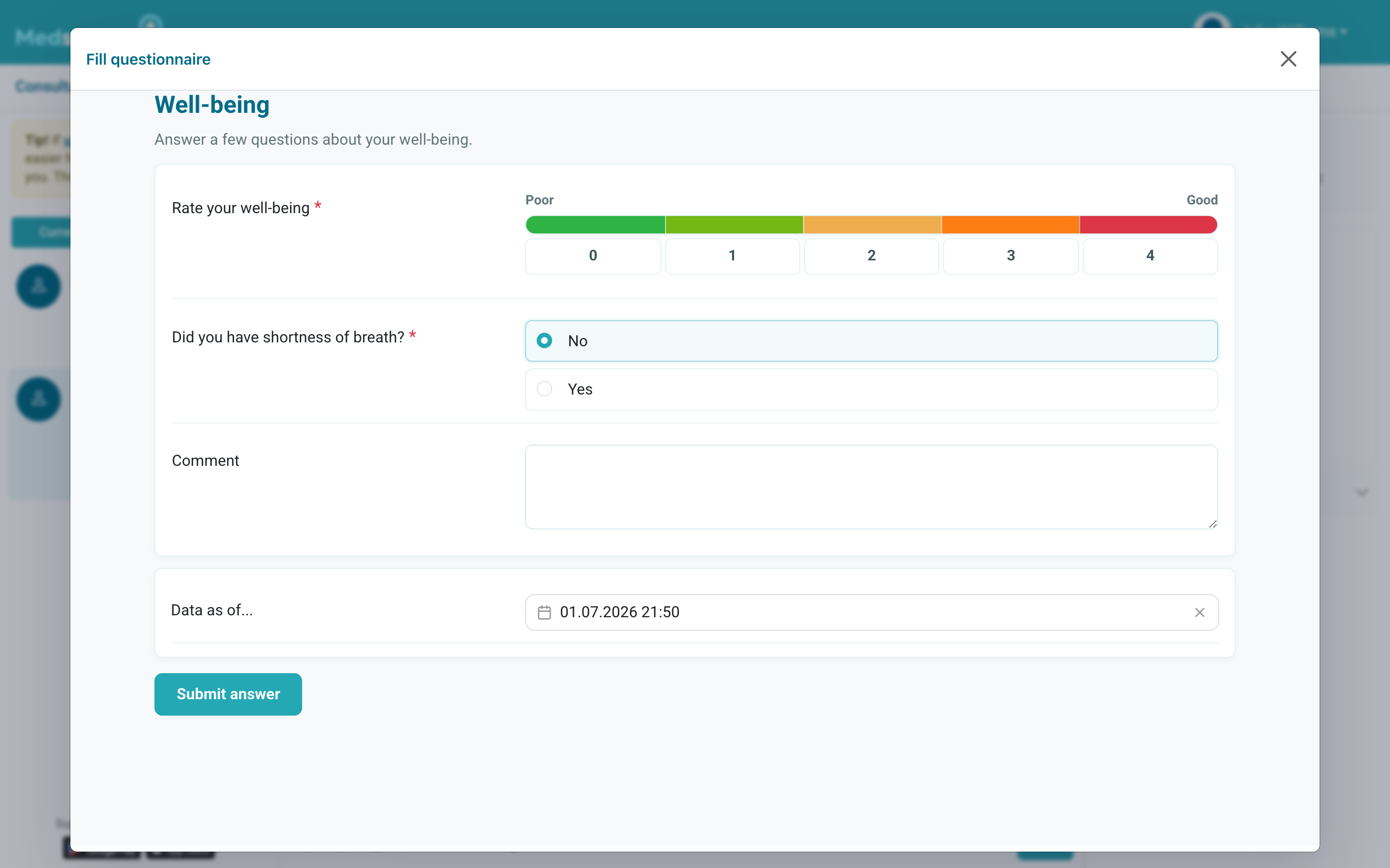 Screenshot: Questionnaire form on Medsenger